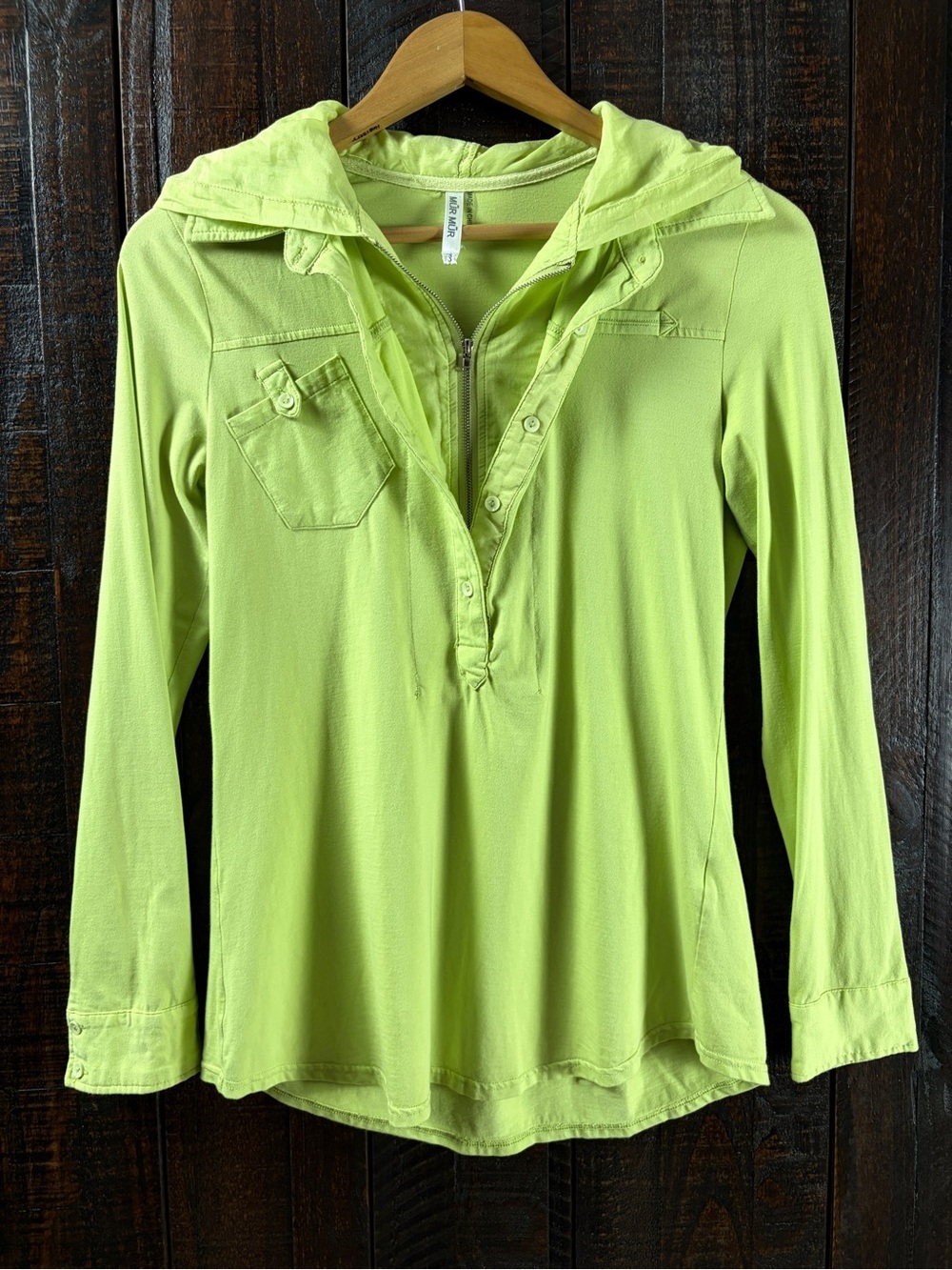 Mur Mur Lime Green Cotton/Silk Sporty Hoodie Top Small